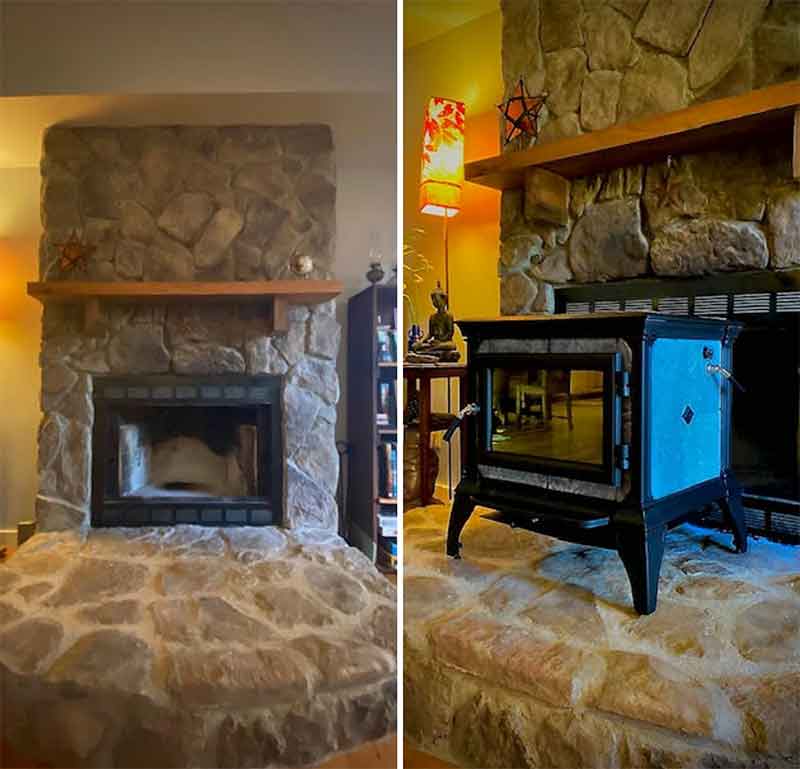 Warmstead WNC Hearthstone Wood Stove Fireplace Installation – Before and After