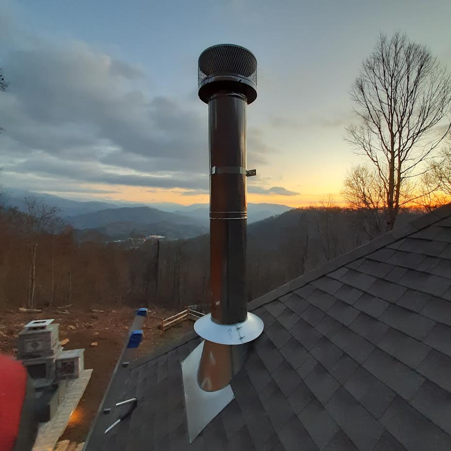 Warmstead WNC Chimney Pipe Installation on WNC Mountain Home Rooftop